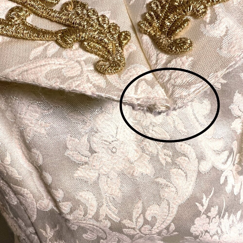 Vintage 1980s Roberta Ivory Brocade Courthouse Wedding Dress Gold Appliqué XS - Picture 9 of 11